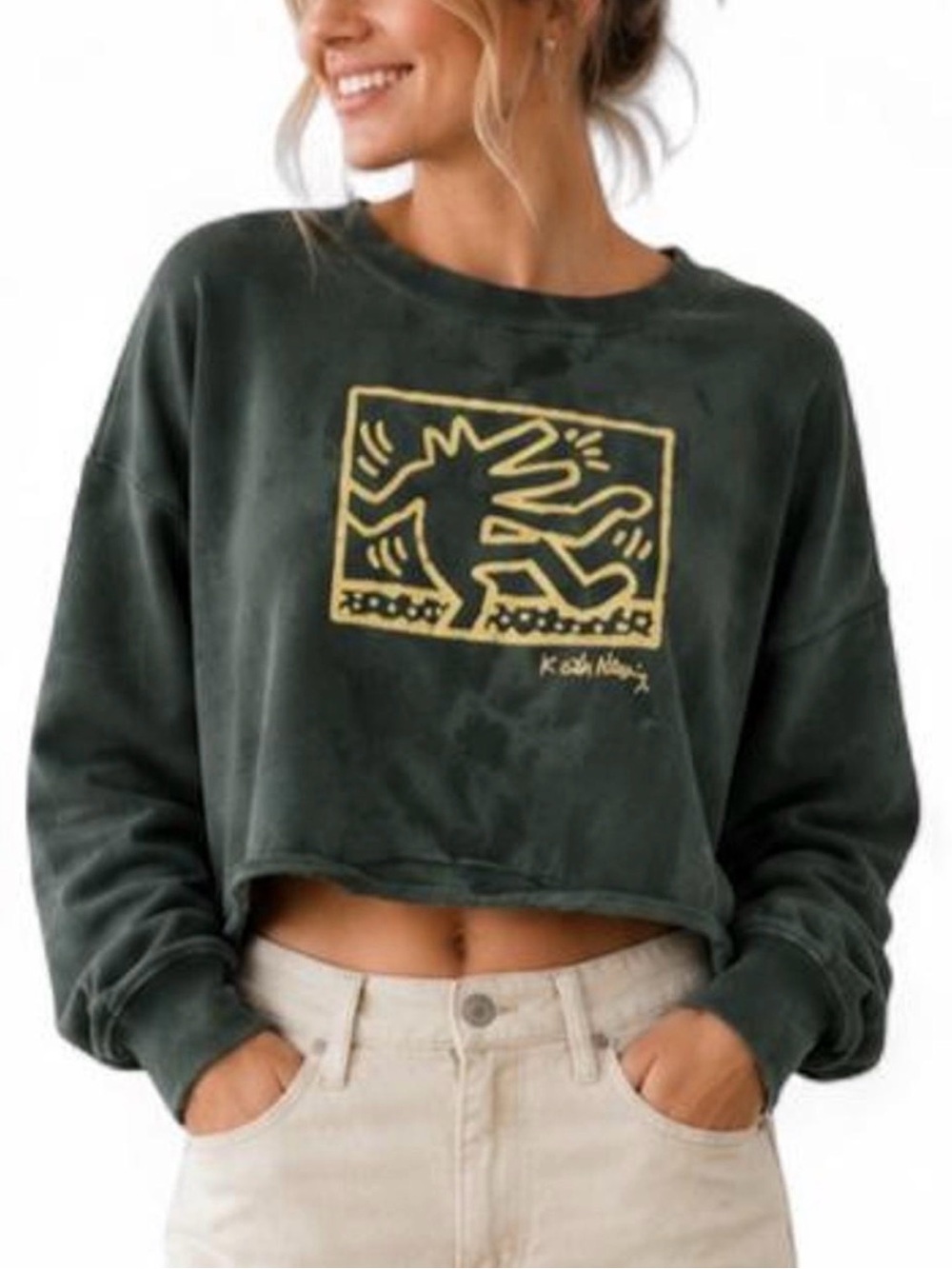 Cropped Tie Dye Keith Haring Crewneck